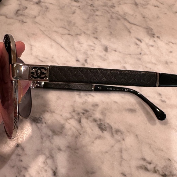 Chanel Silver Frame with Black Leather Arm Sunglasses - Picture 8 of 16